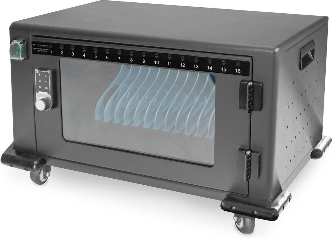 DIGITUS Wagen für 16 Notebooks/Tablets, verriegelbar, schwarz, RAL 9005, bis zu 35,6 cm (14 Zoll)