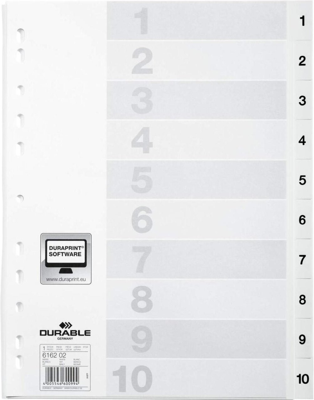 DURABLE Ordnerregister A4 nummeriert - 10-teilig - weiß