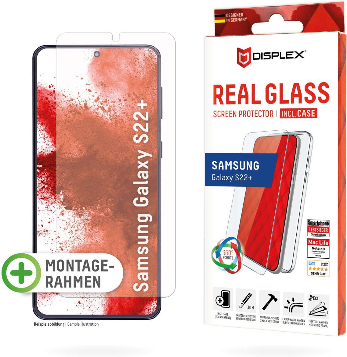 DISPLEX Real Glass + Case Schutzset für Samsung Galaxy S22+