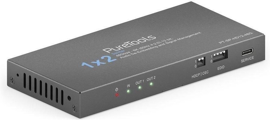 PureTools - 1x2 HDMI2.1 Splitter - 48Gbps - 8K (60Hz 4:2:0) 12 bit, Audio De-Embedding und Signal Management