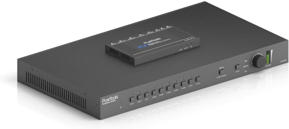 PureTools - Scaler Switcher 9x2, 4K, 3-Level MIC, HDMI & HDBT Ausgänge, Balanced Audio + Verstärker