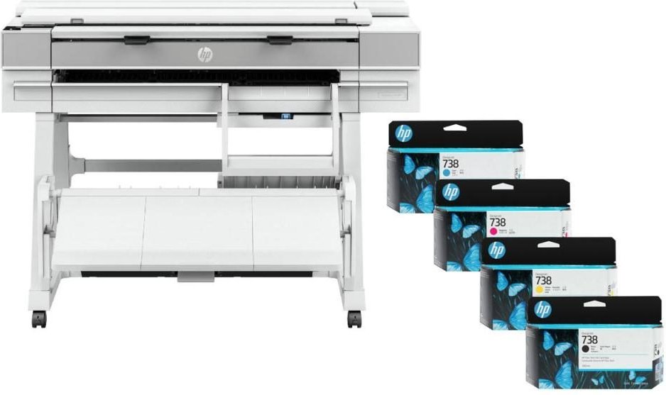 HP DesignJet T950 Multifunktions-Großformatdrucker Plotter inklusive zusätzlichem HP Tintenset 738