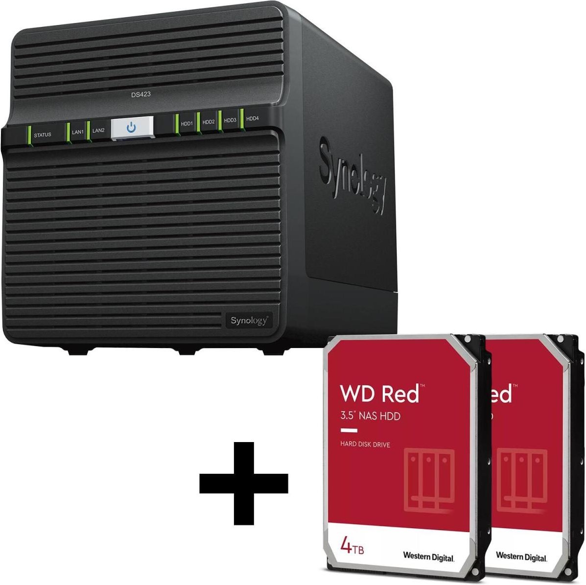 Synology DiskStation DS423 4 Einschübe NAS-Server Leergehäuse + 2x WD Red SATA 3.5" HDD 4TB Festplatte