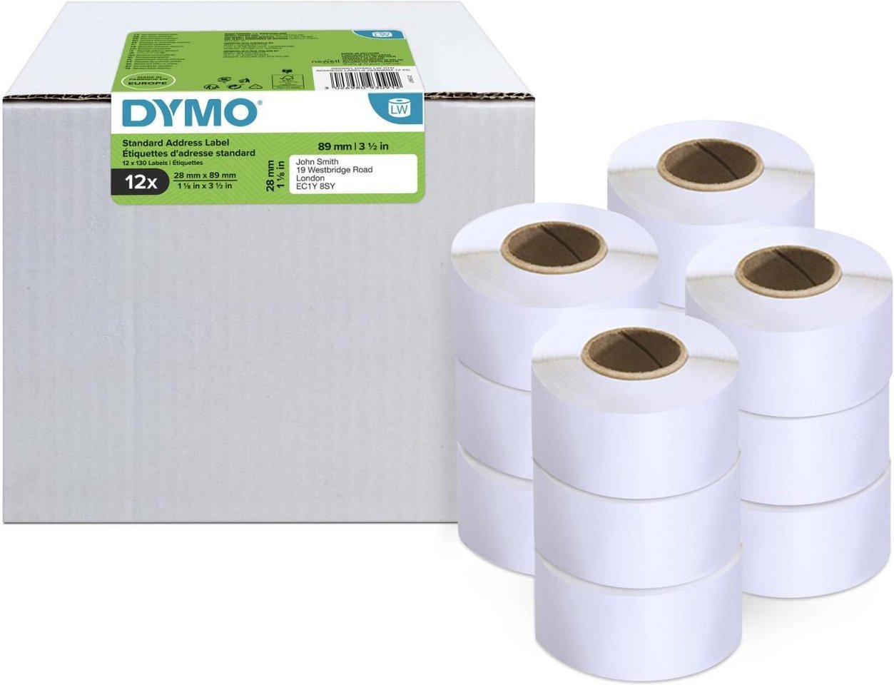 DYMO® Original Etikett für LabelWriter™, Vorteilspack, Adressen - weiss - permanent haftend, 12 x 130 Etiketten