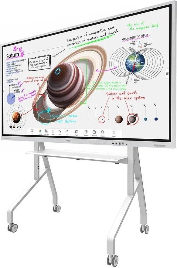 Thumbnail - Samsung Flip Pro WM75B Flipchart 190,5 cm 75 Zoll + Neomounts FL50-575WH1 MOVE Go XL Rollwagen