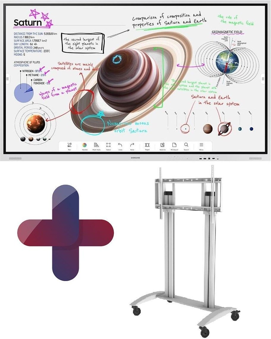 Thumbnail - Samsung Flip Pro WM75B Flipchart 190,5 cm 75 Zoll + Peerless-AV SR598W Rollwagen höhenverstellbar