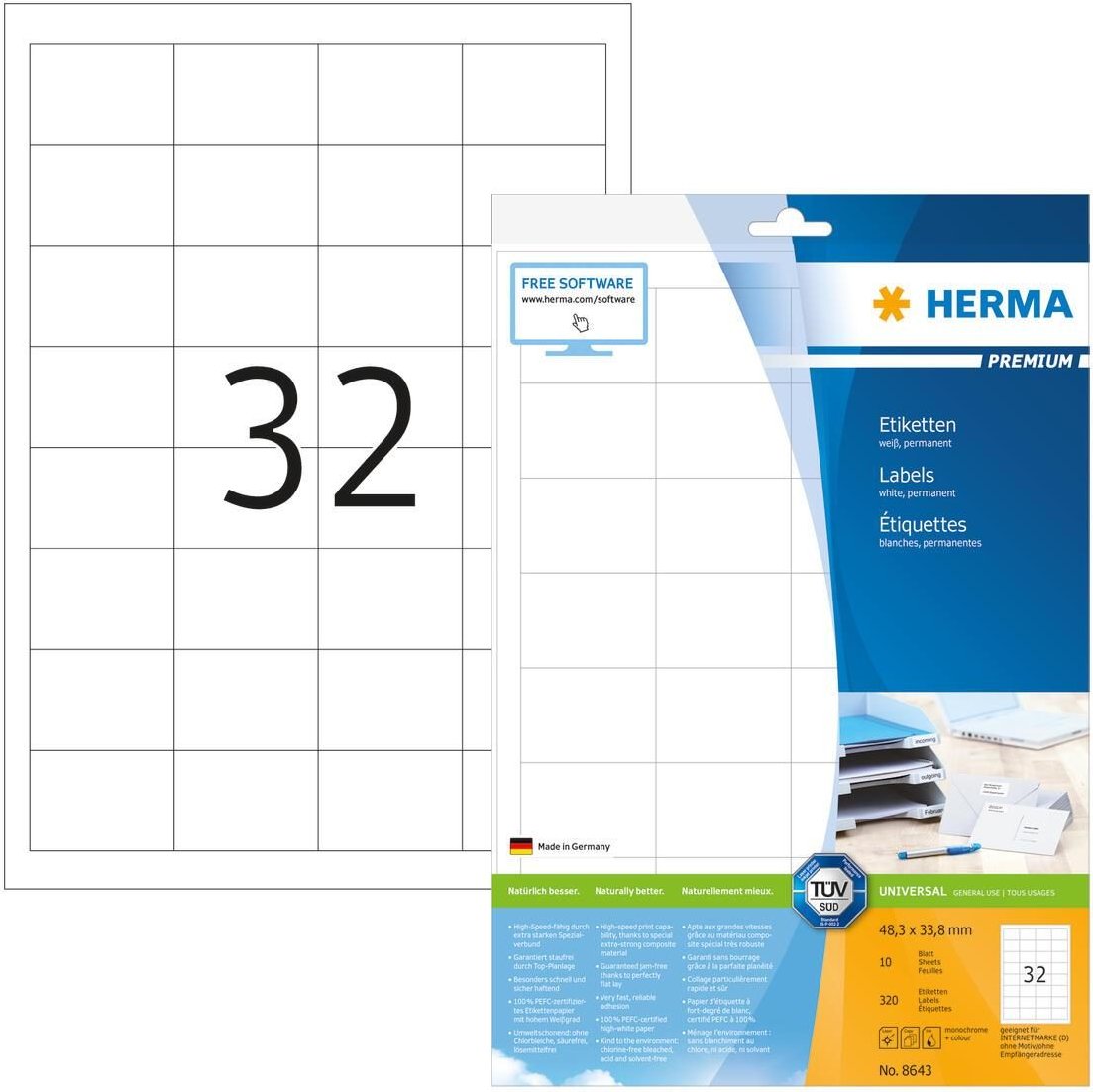 HERMA Etiketten 8643 weiß 48,3 x 33,8 mm