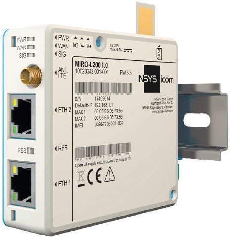 INSYS icom MIRO-L100, LTE-Mobilfunk-Router, EMEA-Frequenzen, VPN, 1x Ethernet 10/100BT, 1x DI, 1x DO (10022846)