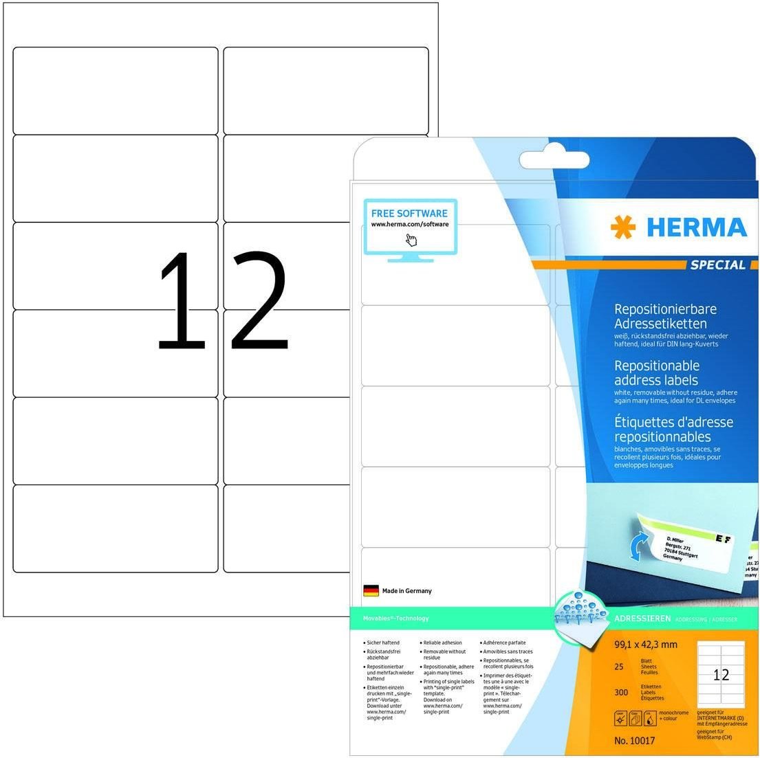 HERMA Adressetiketten 10017 weiß 99,1 x 42,3 mm