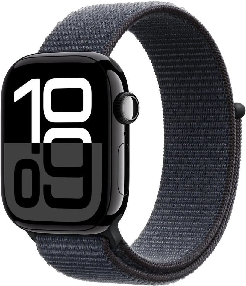 Apple Watch Series 10 Aluminiumgehäuse (GPS + Cellular) 42mm Diamantschwarz (Sport Loop tinte)
