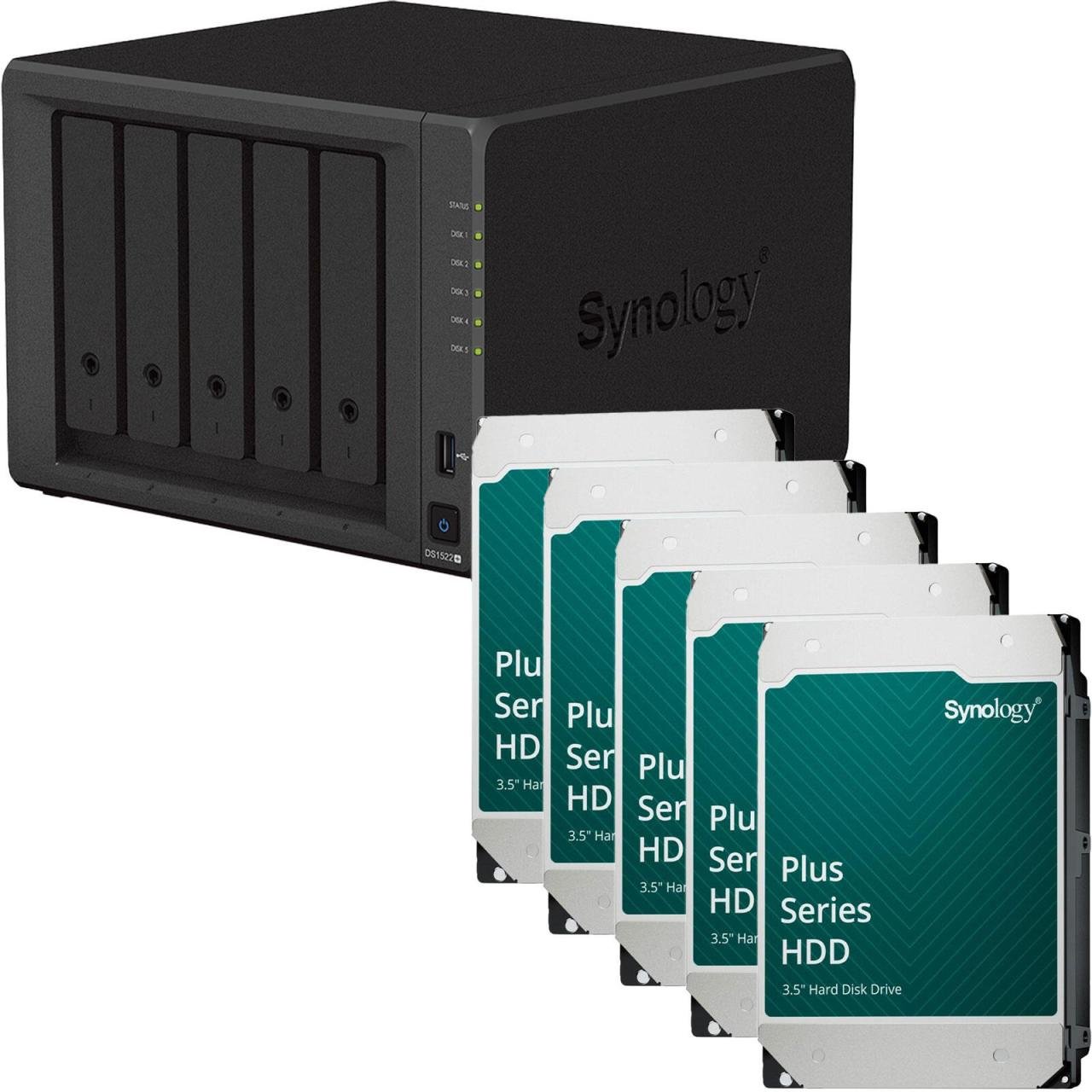 Synology DiskStation DS1522+ 5 Einschübe NAS-Server Leergehäuse + 60 TB Synology Plus (5x 12TB)