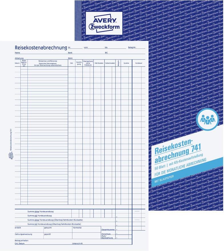 AVERY Zweckform Formularbuch Reisekostenabrechnung monatlich DIN A4 1x 50 Seiten