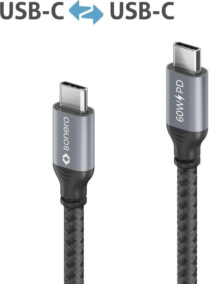 Thumbnail - Sonero USB-C auf USB-C Ladekabel - USB 2.0, 60W PD - grau/schwarz - 1,00m