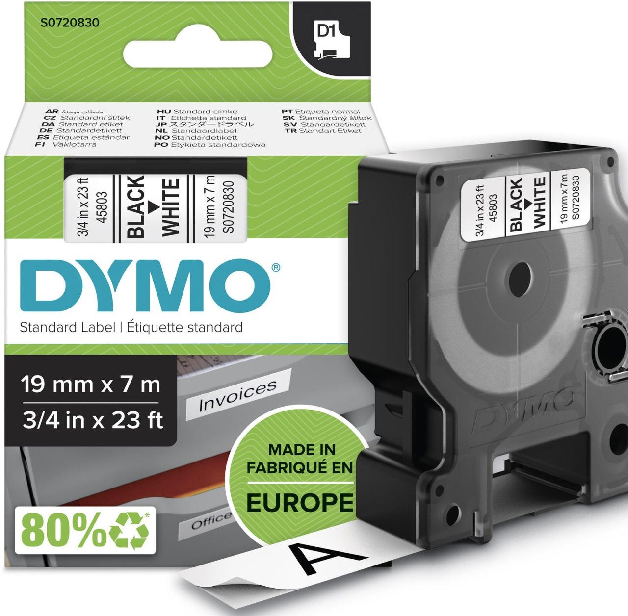 DYMO® Original D1-Schriftband für LabelManager™, Polyester, wieder ablösbar - schwarz auf weiss