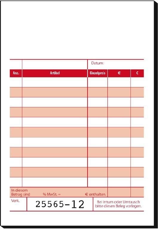SIGEL Formularbuch Kassenblock mit Additionsblatt, mit fortlaufenden Nummern 10,0 x 16,5 cm 2x 50 Seiten