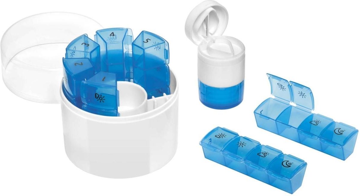 FIRST AID ONLY mit Zerteiler Tablettenbox blau, weiß