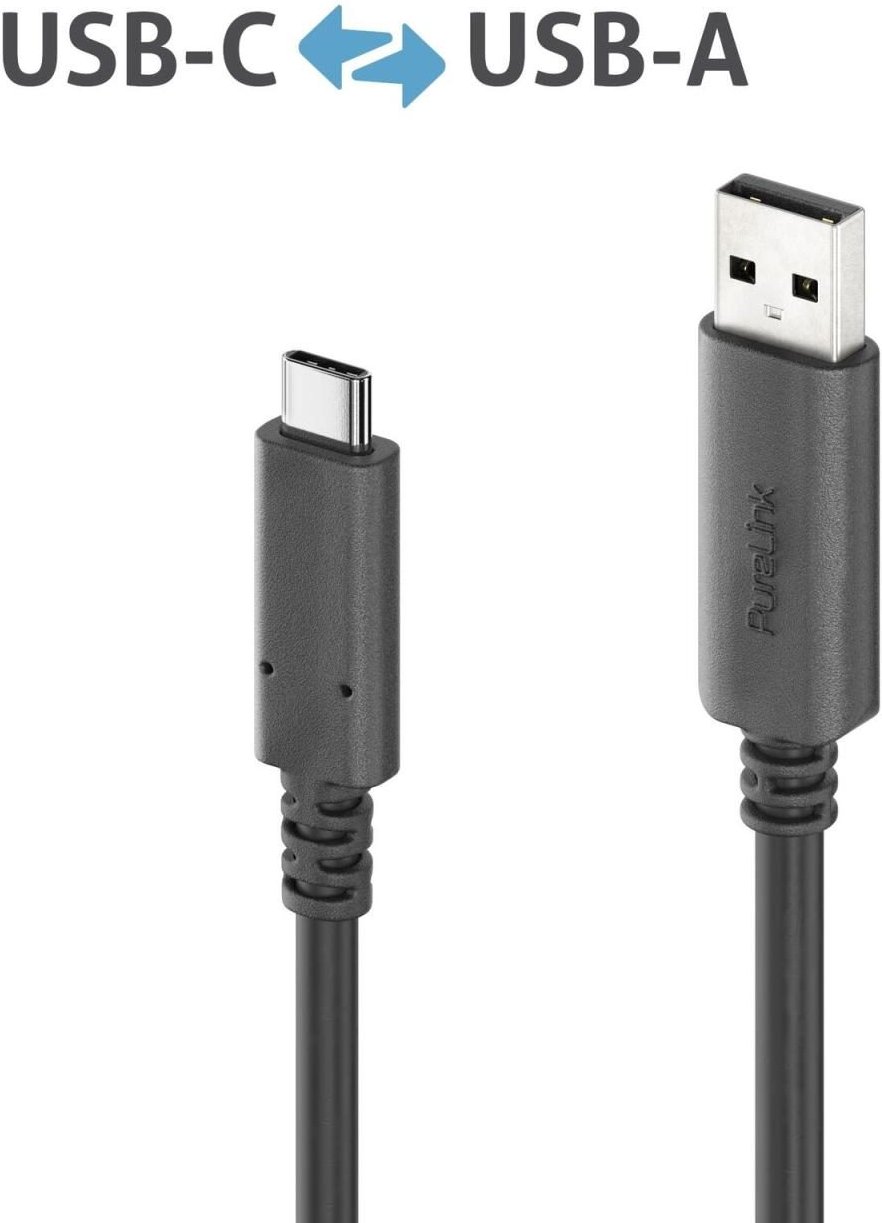 PureLink Aktives USB-C auf USB-A Kabel - USB 3.2 Gen2x1, 3A, 10Gbps - PureInstall 5,00m