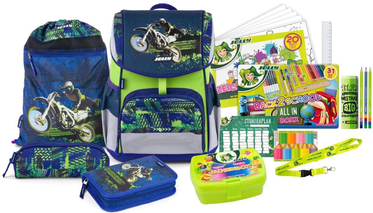 JOLLY Schulranzen-Set ERGONOMIC FLEXI 16,0 x 16,0 x 40,0 cm blau/grün 20,0 l