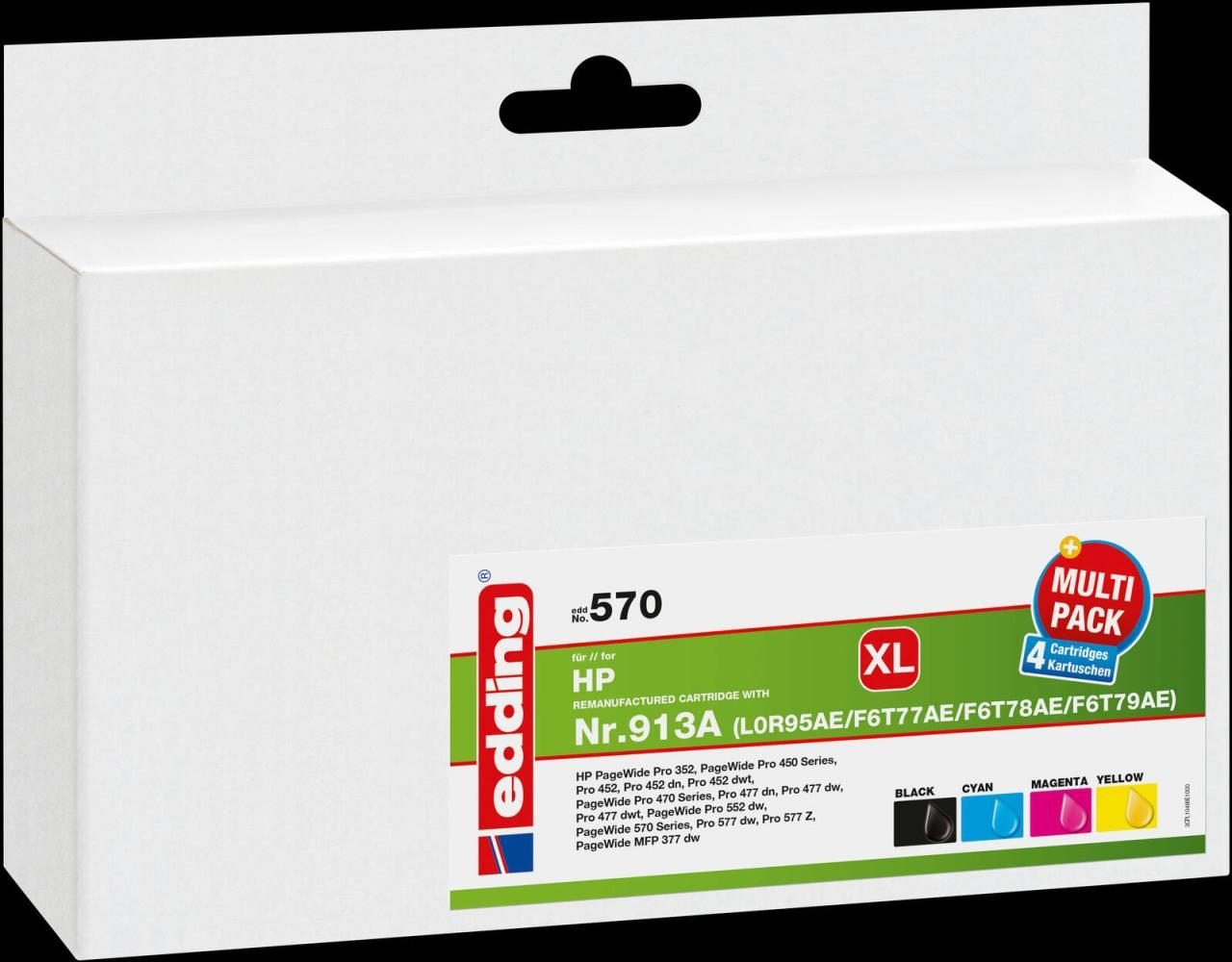 Thumbnail - edding Druckerpatronen EDD-570 schwarz, cyan, magenta, gelb kompatibel zu HP 913A (L0R95AE, F6T77AE, F6T78AE, F6T79AE),