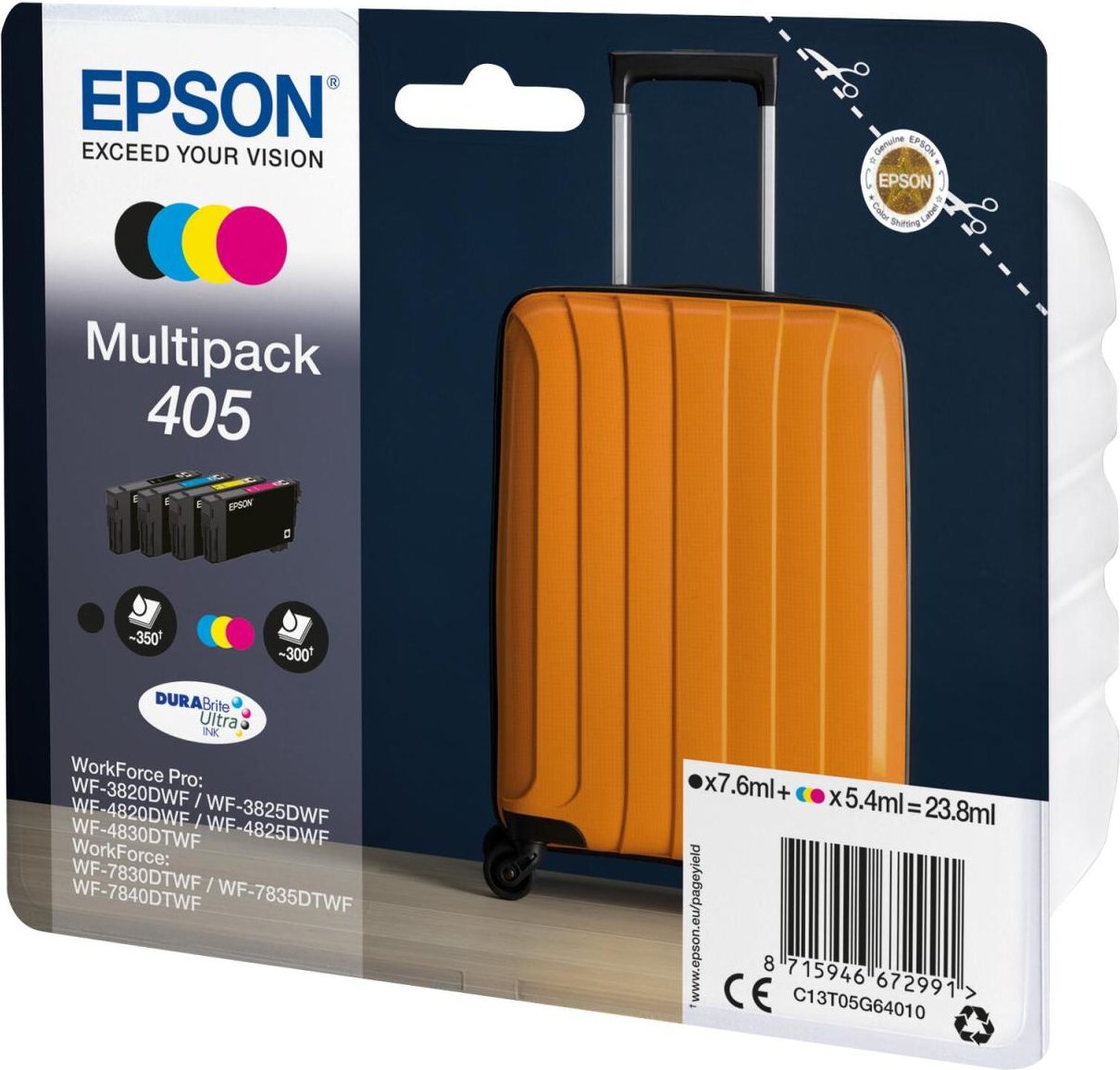 Epson Original 405 Koffer Druckerpatronen 4er Multipack schwarz gelb cyan magenta (C13T05G64020)