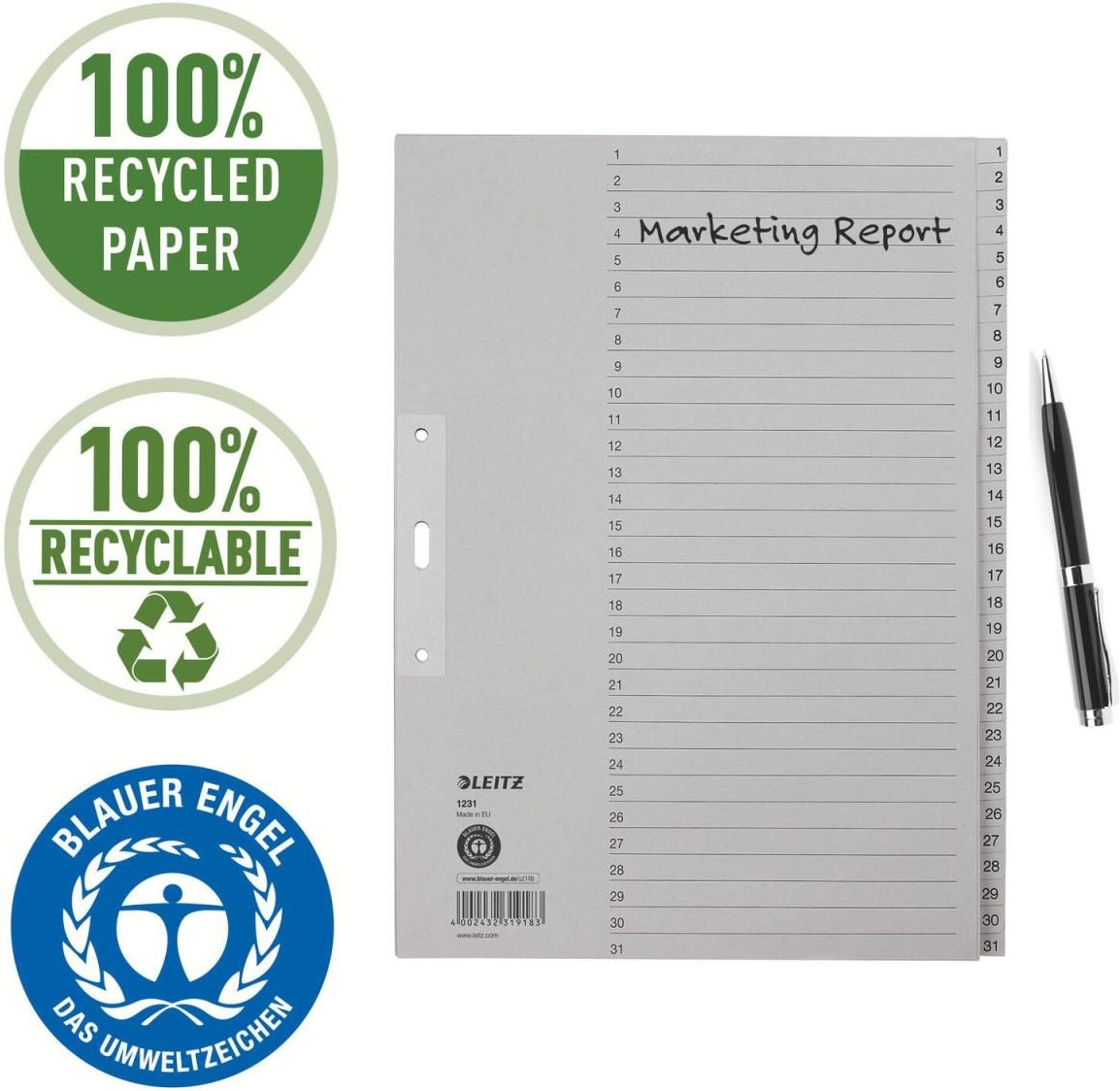 LEITZ Ordnerregister Vollformat, Überbreite 1-31 DIN A4