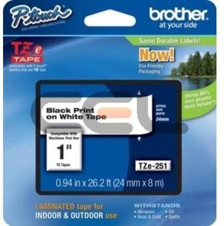 Brother TZe-251 Schriftband weiß/schwarz 24mm (TZE251CIV)