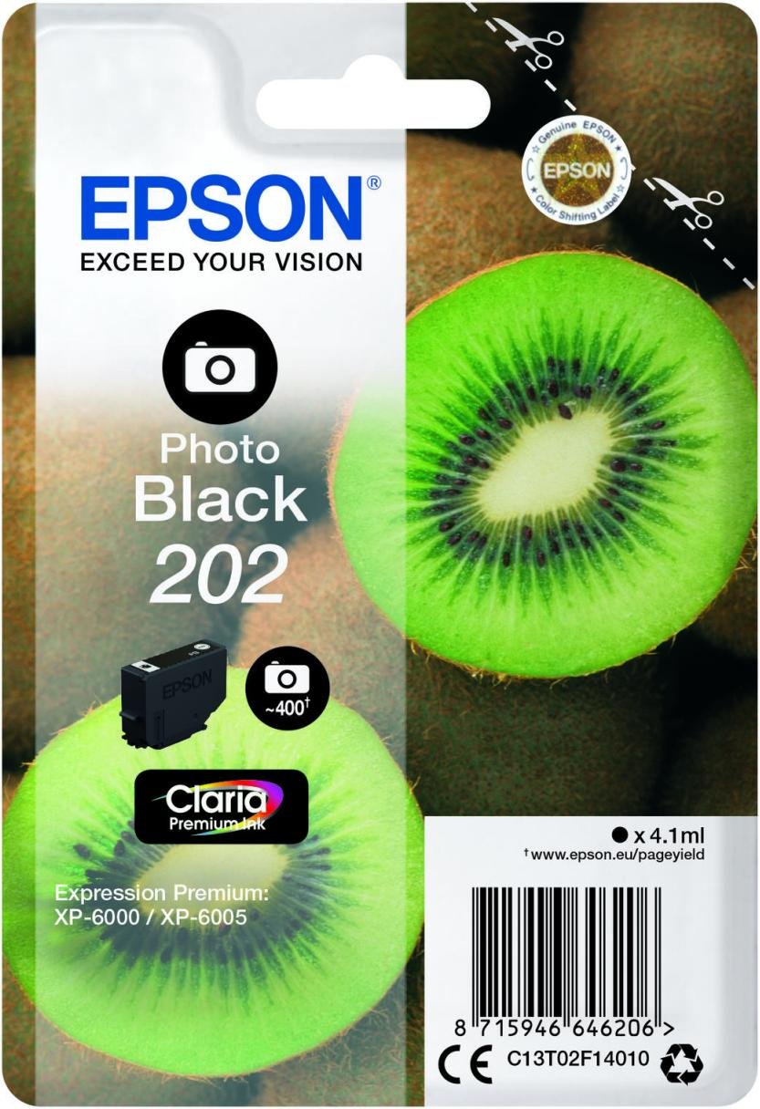 Epson Original 202 Kiwi Druckerpatrone foto schwarz 400 Seiten 4,1ml (C13T02F14010)