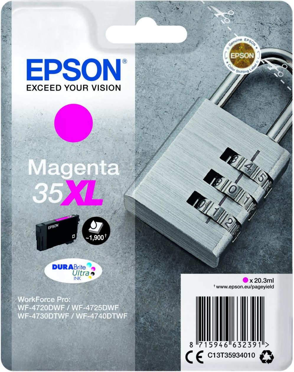 Epson Original 35XL Schloss Druckerpatrone magenta 1.900 Seiten 20,3ml (C13T35934010)