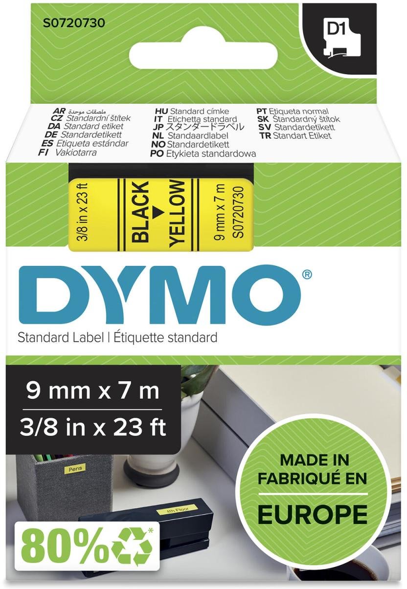 DYMO® Original D1-Schriftband für LabelManager™ 9mm x 7m - Polyester, wieder ablösbar - schwarz auf gelb