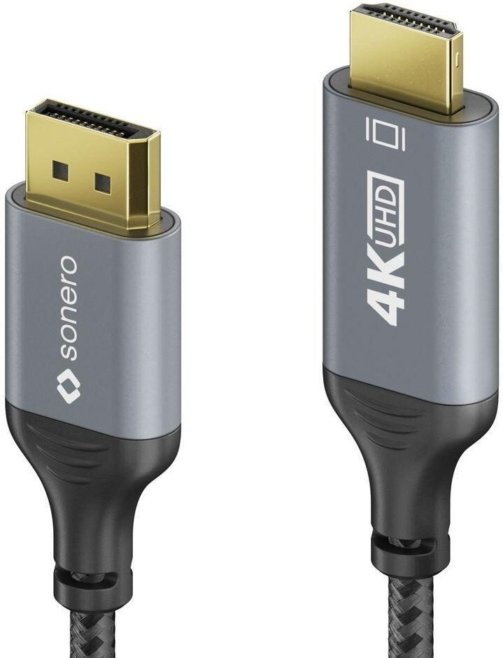 Thumbnail - Sonero DisplayPort auf HDMI Kabel - 4K60 - grau/schwarz - 3,00m