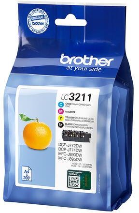 Brother Original LC-3211 Druckerpatronen 4er Multipack BK/C/M/Y mit Diebstahlsicherung (LC3211VALDR)