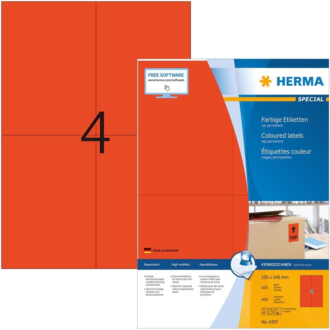 HERMA Etiketten 4397 rot 105,0 x 148,0 mm