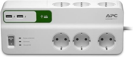 APC PM6U-GR Essential SurgeArrest 6-fach, 2 USB-Ports, 230 V