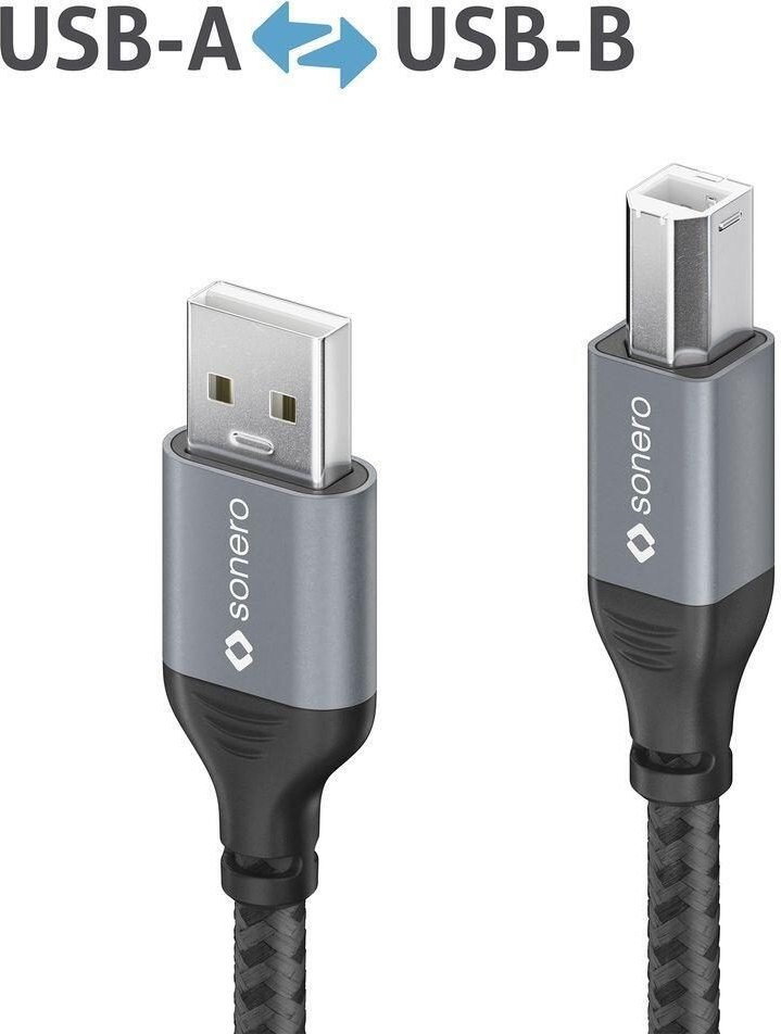 Thumbnail - Sonero USB 2.0 Kabel - A/B - Aluminium - space grey/schwarz - 0,50m