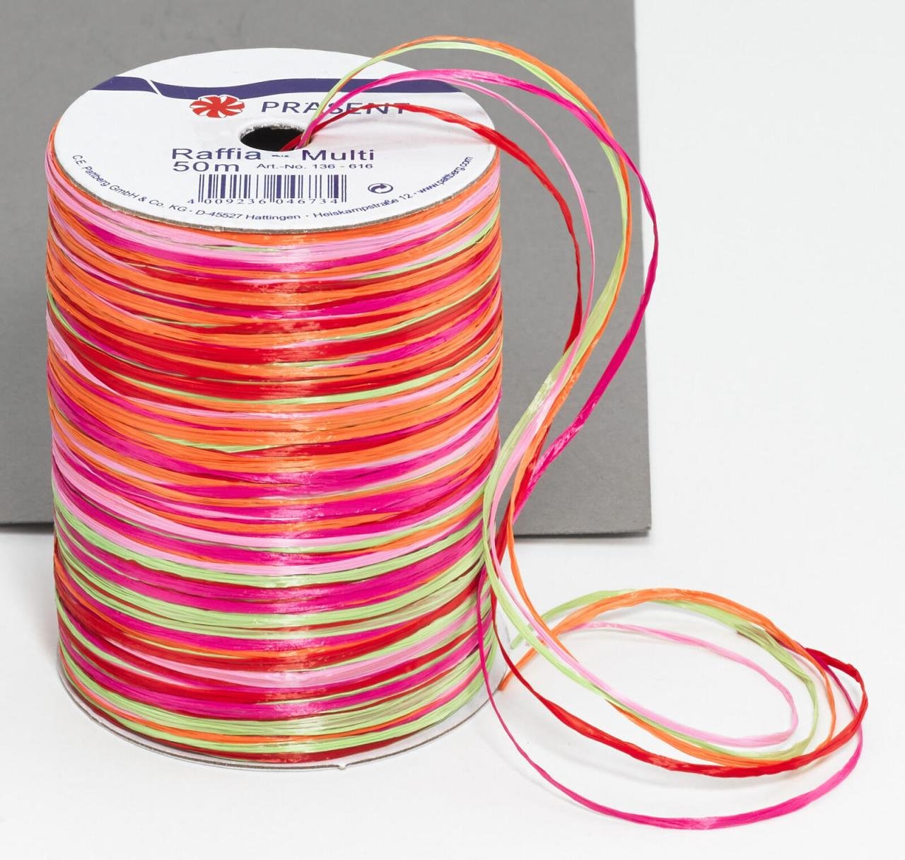 PRÄSENT Geschenkband Multi-Raffia 3 mm x 50 m pink/rot/orange/grün