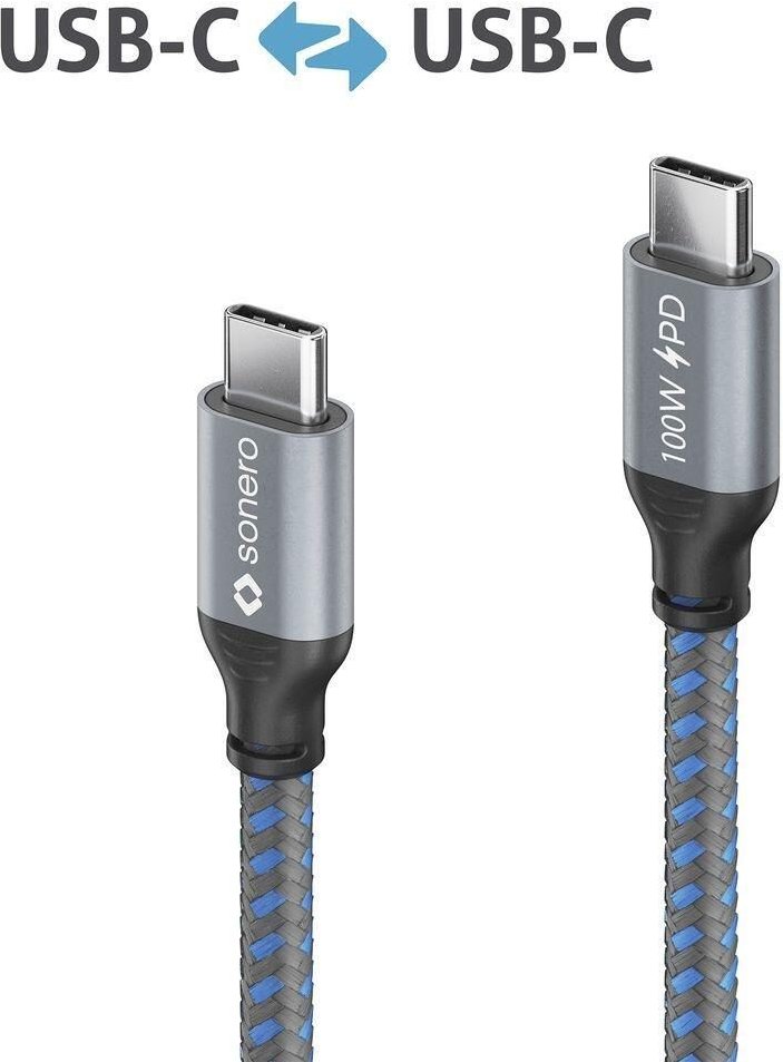 Sonero USB-C auf USB-C Ladekabel - USB 2.0, 100W PD - grau/blau - 0,50m