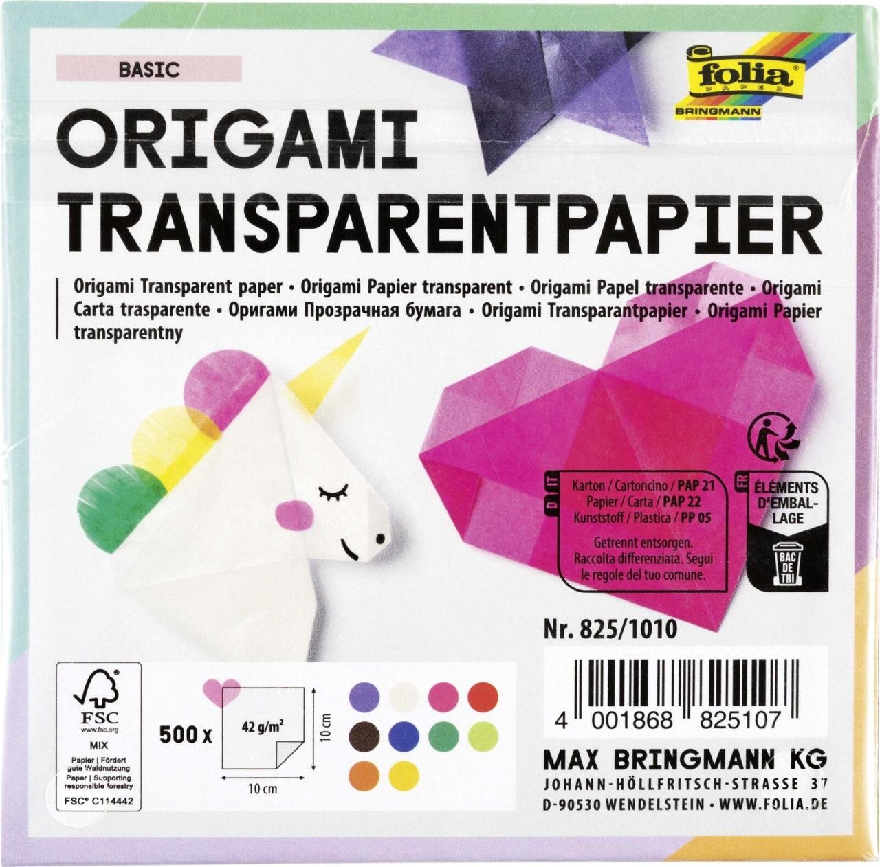 folia Faltblätter transparent 10 x 10 cm mehrfarbig 500 Blatt
