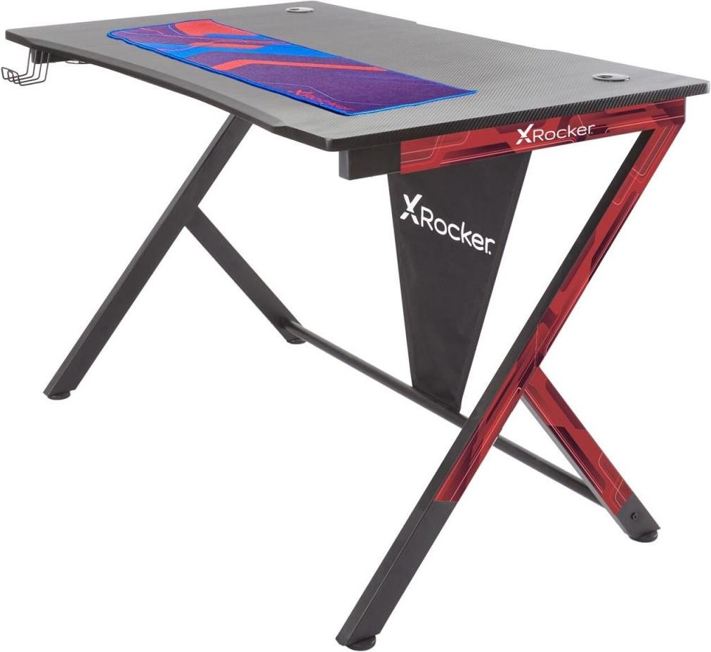 X Rocker Ocelot Carbon Gaming-Schreibtisch mit Mousepad & Kabelmanagement - blau/rot