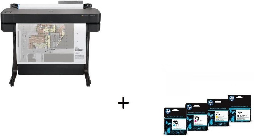HP DesignJet T630 Tintenstrahl-Großformatdrucker inklusive zusätzlichem Tintenset 712