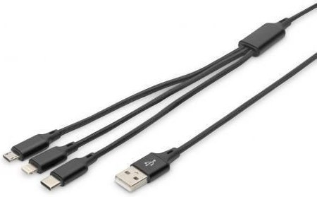 DIGITUS 3-in-1 USB Ladekabel - USB / USB-C / Lightning / Micro USB 1m