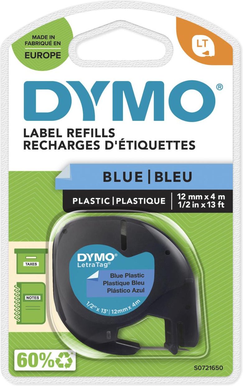 DYMO® Original Schriftband für LetraTag, Plastik - schwarz auf blau
