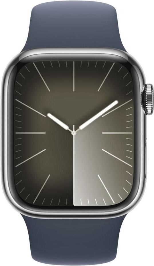 Apple Watch Series 9 (GPS + Cellular) 45mm Aluminiumgehäuse silber, Sportband sturmblau M/L