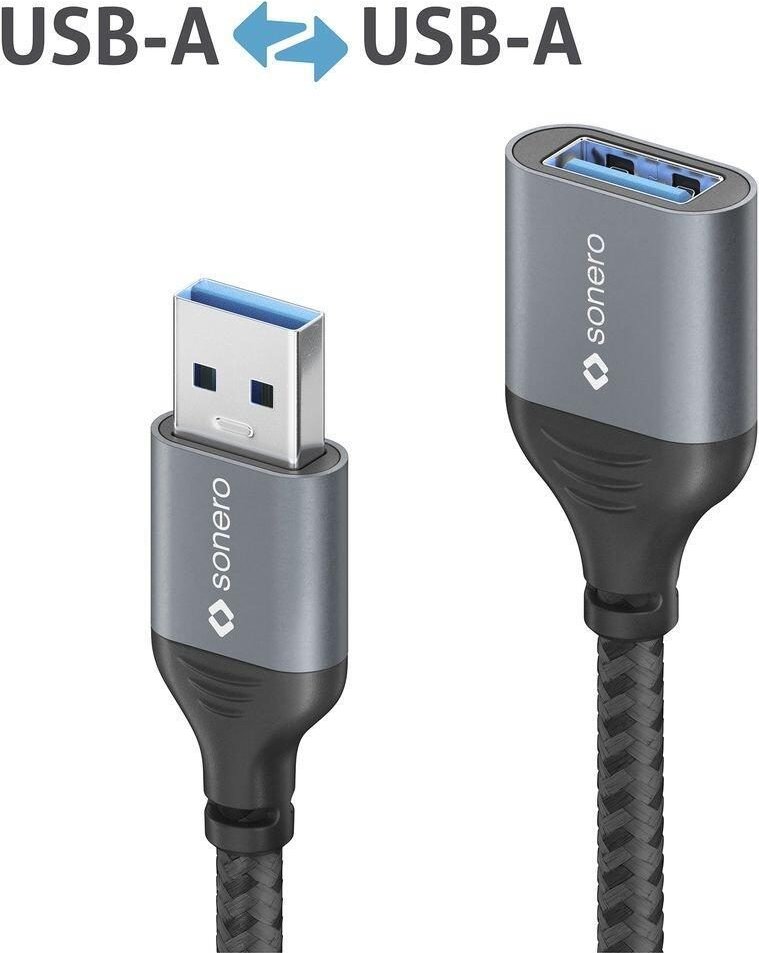 Thumbnail - Sonero USB 3.0 Kabel - A/A Verlängerung - Aluminium - space grey/schwarz - 0,50m