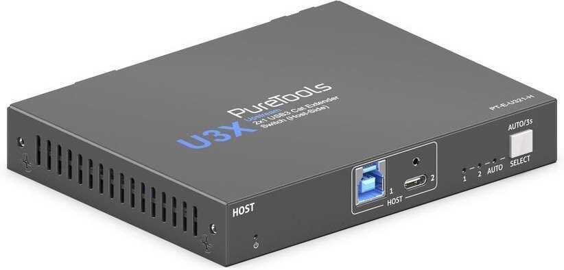 PureTools - 2x1 USB3 Cat Extender Switch (Host-Side) - USB 3.2 Gen1 Data Extender Switch inkl. Dual Device Ports & PD