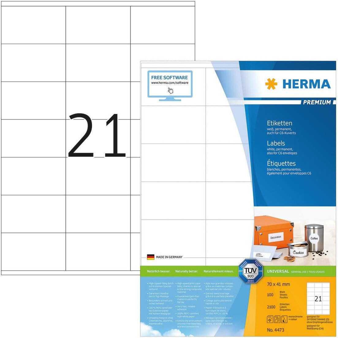 Thumbnail - HERMA Etiketten 4473 weiß 70,0 x 41,0 mm