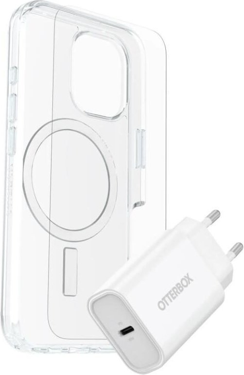 OtterBox KIT Apple iPhone 16 (Symmetry Clear MagSafe / Premium Glass / UK USB-C Wall Charger 30W - white)