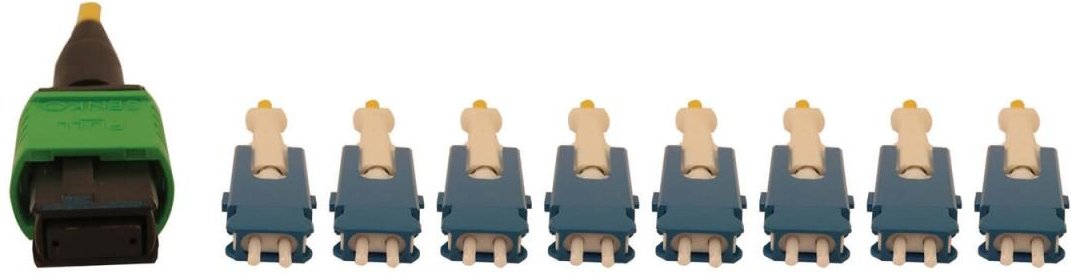 Eaton Tripp Lite Series 40/100/400G Singlemode 9/125 OS2 Breakout Fiber Optic Kabel (16F MTP/MPO-APC zu 8x Duplex SN-UPC