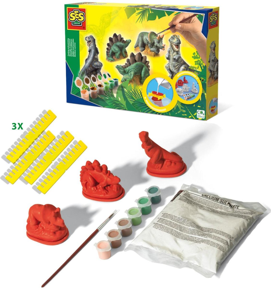 SES Creative® Gipsgießen-Set Dinosaurier mehrfarbig