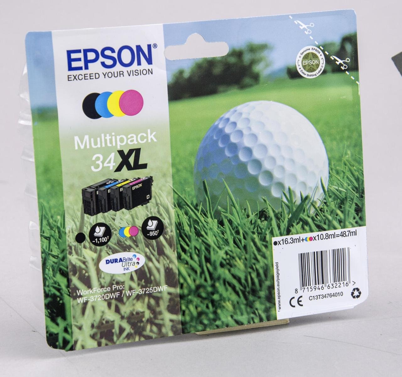 Epson Original 34XL Golfball Druckerpatrone 4er Multipack schwarz cyan magenta gelb (C13T34764010)