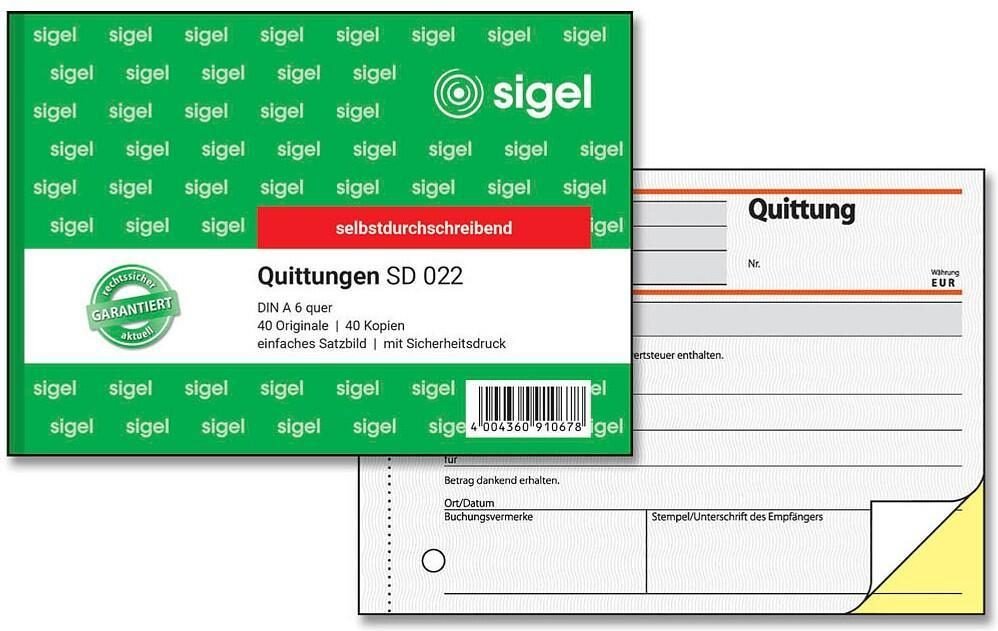 sigel Quittung SD022 MwSt. separat ausgewiesen